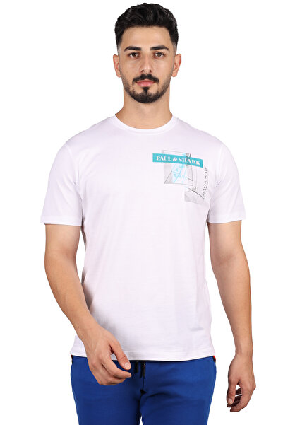 PAUL&SHARK Ανδρικό λευκό μπλουζάκι με λογότυπο μάρκας, λεπτομερής εφαρμογή κα...