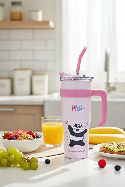 Miniso We Bare Bears Lisanslı Cidarlı Kulplu Çelik Bardak 1.6 L - Panda Tasar...