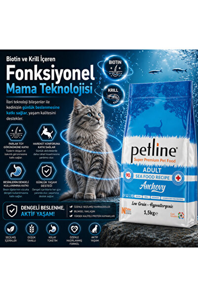 Petline Yerli Karadeniz Hamsili - Balıklı Yetişkin Kedi Maması 1.5 Kg - Anchovy