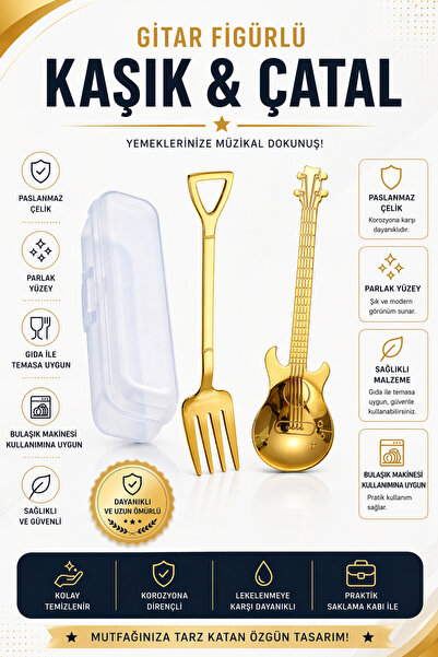 jojobebek Gold Renk Gitar Tasarımlı Paslanmaz Çelik Kaşık ve Paslanmaz Çelik ...
