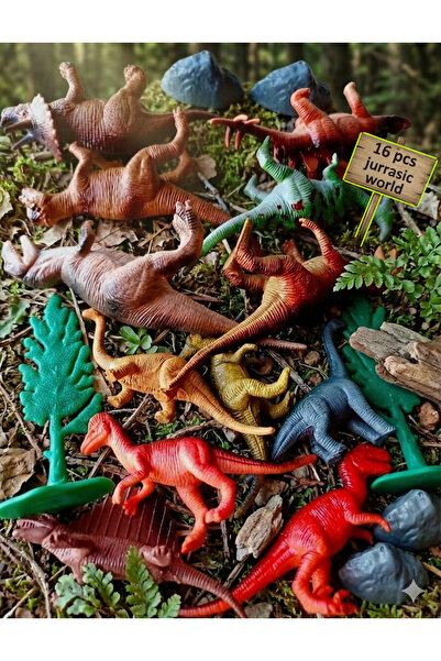 OYUNCAKSAHİLİ Jurrasıc Dinazor Set Ağaç Taş Raptor Teruzor Trex Pterosaur 16 ...