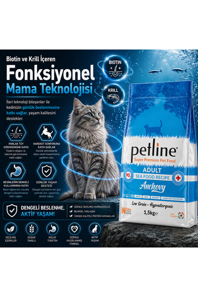 Petline Yerli Karadeniz Hamsili -omega Deposu, Biotinli Balıklı Yetişkin Kedi...