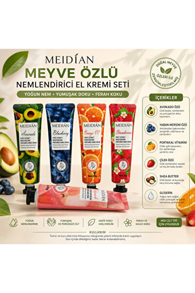 Arenist EL VE VÜCUT KREMİ ÇİLEK,AVOKADO,PORTAKAL,ŞEFTALİ,YABAN MERSİNİ 5 Lİ SET