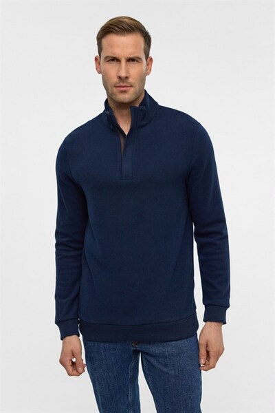 SÜVARİ Lacivert Regular Düz Fermuarlı Polo Yaka Sweatshirt
