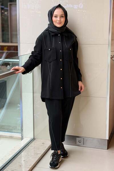 Ghisa Thin Chain Detailed Pocketed Cap Pants Modal Set