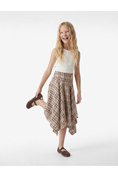 Koton Καρό φούστα ασύμμετρης κοπής από ύφασμα βισκόζης με υφή