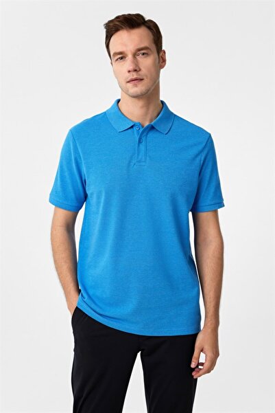 SÜVARİ Mavi Regular Armürlü Polo Yaka Tişört