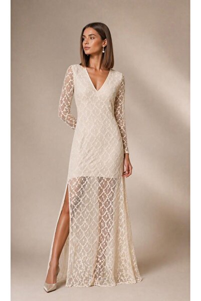 ALYEL NAKER One-Sided Seam Slit Detail & Textured Midi Stylish Dress