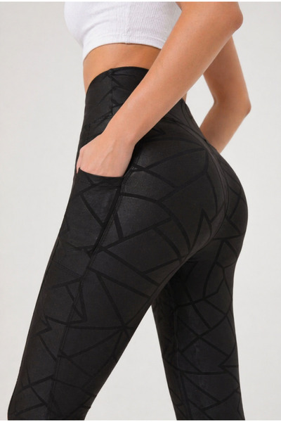 freemen Γυναικείο αθλητικό κολάν με ψηλόμεσο ύφασμα με μαύρο σχέδιο με πλαϊνέ...