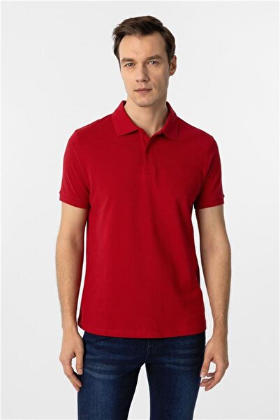 SÜVARİ Kırmızı Slim Düz Fermuarlı Polo Yaka Tişört