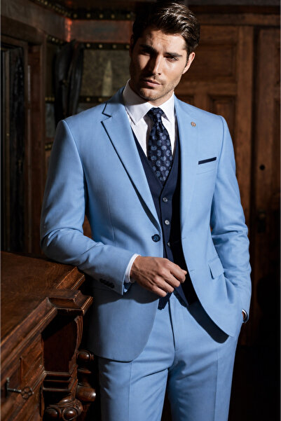 ilayda emir Ice Blue - Navy Blue Vest Men's Suit