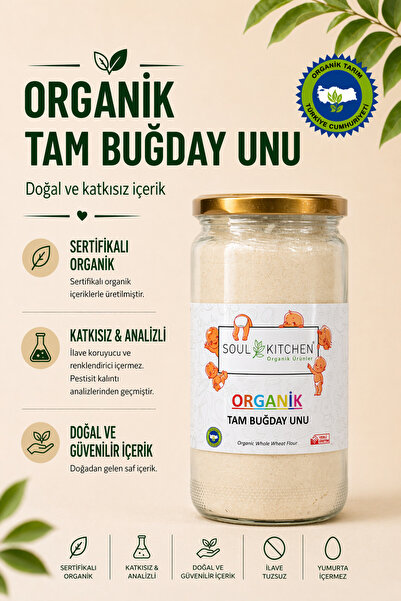 Soul Kitchen Organik Ürünler Organik Sertifikalı Tam Buğday Unu Cam Kavanoz K...
