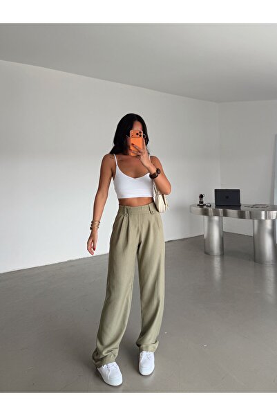 myd Apoletli Linen Palazzo - Khaki