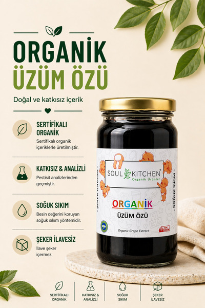 Soul Kitchen Organik Ürünler Organik Sertifikalı Üzüm Özü Soğuk Sıkım Şeker İ...