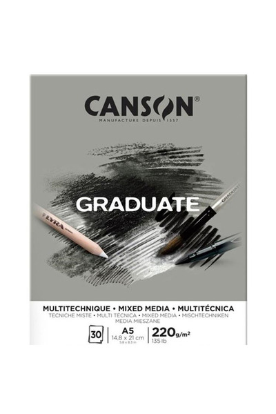Canson كتلة رسم للخريجين من الوسائط المختلطة باللون الرمادي 30 صفحة A5 220 GR