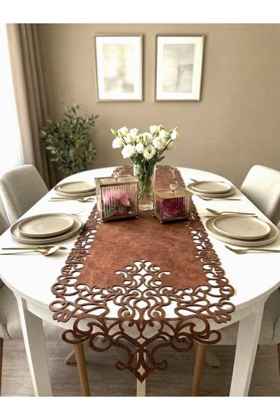 Ergüven Home Red Brown Suede Fabric Runner 40X140 cm Table Length - Modern Design