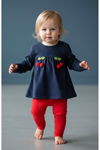 Mou&Kou Polka Dot Baby Girl Set with Red Cherry Accessories for 3-6-9 Months