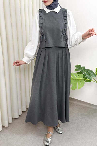 Salih Çelebi Σετ Γιλέκο με Κορδόνια 0050 - ΓΚΡΙ