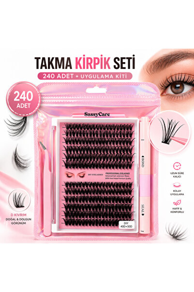 SassyCare 240’lı Takma Kirpik Seti – Yapıştırıcı, Sabitleyici, Cımbız ve Kirp...