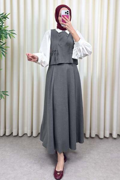 Salih Çelebi Κοστούμι Γιλέκο με Λεπτομέρειες στα Κουμπιά 0049 - ΓΚΡΙ