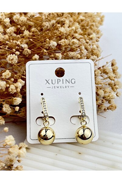 XUPING JEWELRY KUYUMCU VİP SERİ 14 K RENGİ HALKA UCU SALLANAN TOP ÇELİK KÜPE