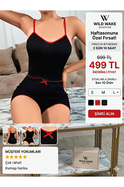 Wild Wake Penye & Esnek Croplu Şortlu Gecelik Takım