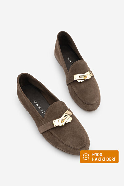 Marjin Γυναικεία μοκασίνια Γνήσιο Δέρμα Με αγκράφα Μοκασίνια Καφέ Casual Παπο...