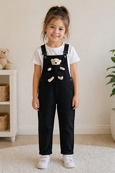 Happy Robin Life Παιδικό Unisex Teddy Bear Μαύρο Τζιν Σαλόπετ