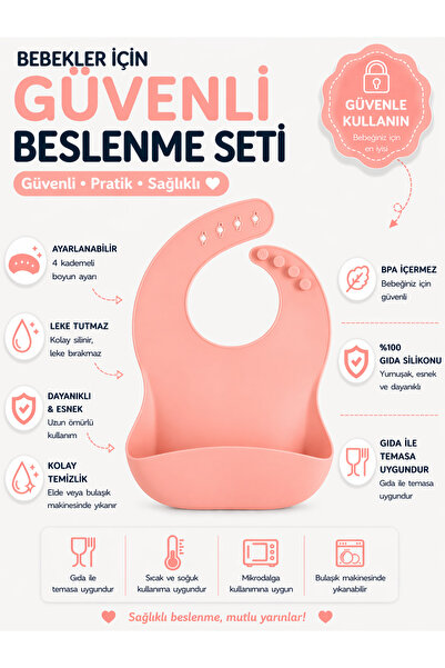 jojobebek Children's Silicone Bib (PINK COLOR)