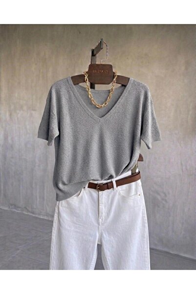 sumoda Γυναικεία μπλούζα Mercerized με λαιμόκοψη V, βασική, με απαλή υφή, άνε...