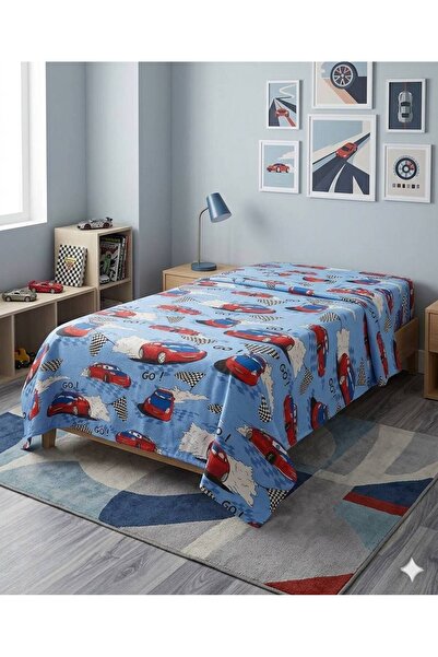 ŞENER HOME Μπλε καρότσι Go Car για αγόρι - 150x240 εκ., Μονόκλινο, Μονό Πικέ