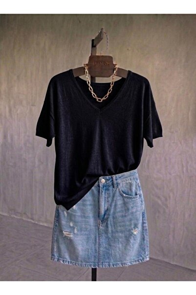 sumoda Γυναικεία πλεκτή ανοιξιάτικη μπλούζα με λεπτή λαιμόκοψη V και χαμηλά μ...