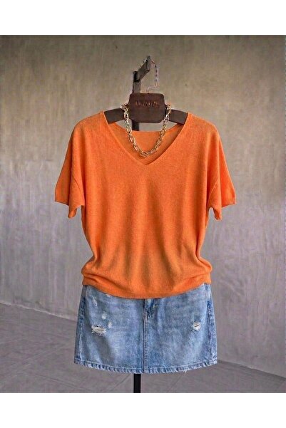 sumoda Γυναικεία λεπτή πλεκτή μπλούζα με λαιμόκοψη V και χαμηλά μανίκια Merce...