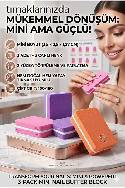Transformacion Profesyonel MINI 3 ' LÜ Tırnak Törpüsü 100/180 Grit Kalıcı Oje...