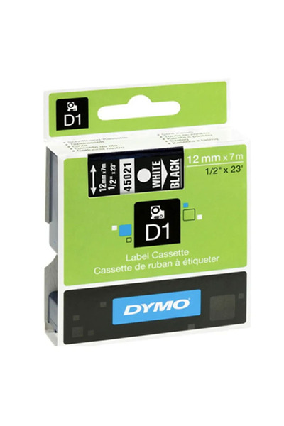 Dymo D1 Ribbon Standard 12 Mmx7 Mt White on Black 45021