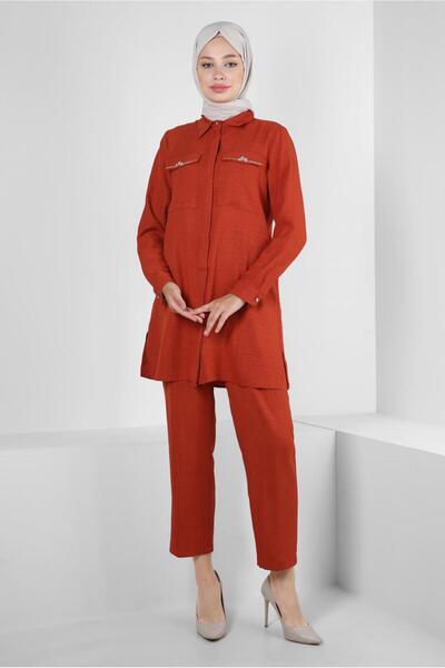 Alvina STONE DETAILED WAIST RUBBERED DOUBLE PANT SUIT 43909