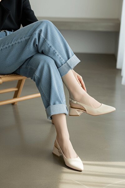 DİVOLYA Παπούτσια μπαλαρίνας Aura Beige με πλαϊνή πόρπη (μήκος τακουνιού 4 cm...