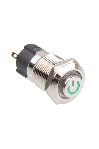 Genel Markalar 12A-P1-C 12mm Düz Yaylı Işıklı Power Metal Buton - Beyaz