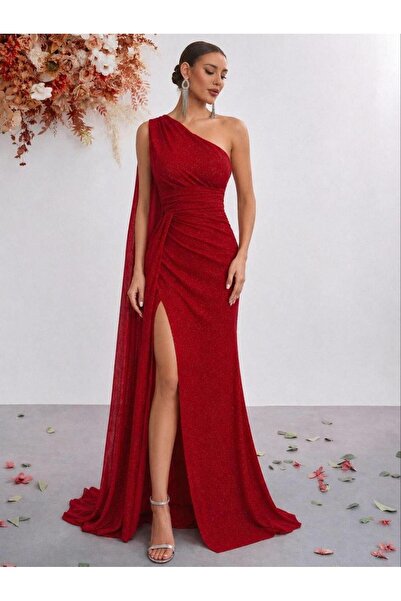 Modafeminen Φόρεμα με λεπτομέρεια Glitter Tail Red 582399