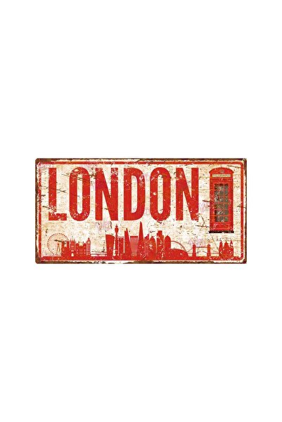 AYNED Print İngiltere Londra Temalı Ahşap Tabela – Kırmızı Telefon Kulübeli D...