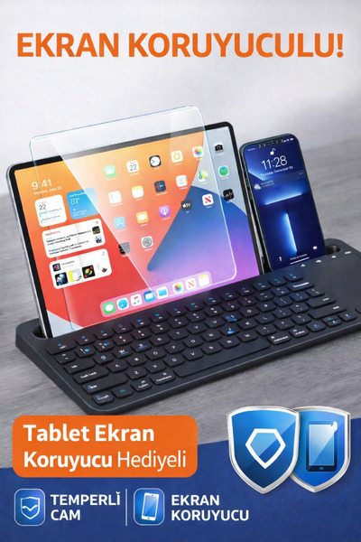 Nomker iPad Mini 5 Uyumlu Standlı Bluetooth Klavye Tablet Telefon Klavye+Koru...