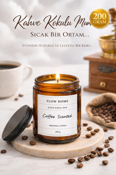 Flow Home kahve Kokulu Mum 200 g – El Yapımı Lüks Cam Kavanoz, Yoğun Koku, Ar...