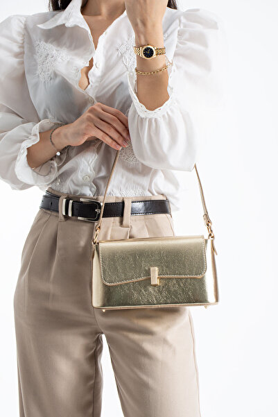 DEV 3 ADAM Γυναικεία τσάντα χειρός και ώμου από μπαγκέτα με χρυσό κάλυμμα