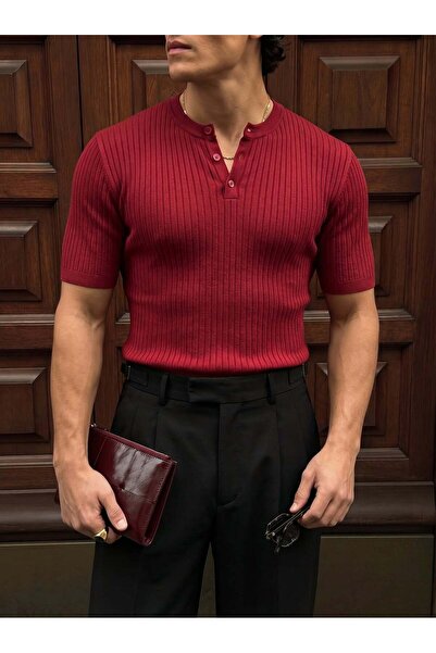 elkumoda Ανδρικό μπλουζάκι με κουμπιά και λαιμόκοψη ποδηλάτου - Πλεκτό μπλουζ...