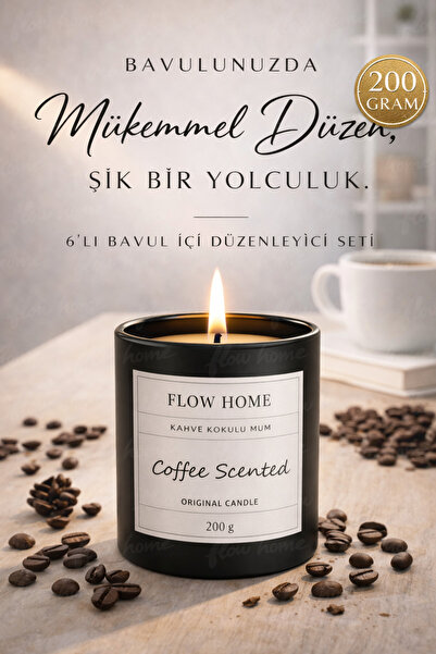Flow Home kahve Kokulu Mum 200 g – Siyah Lüks Cam Bardak, Yoğun Koku, Aromate...