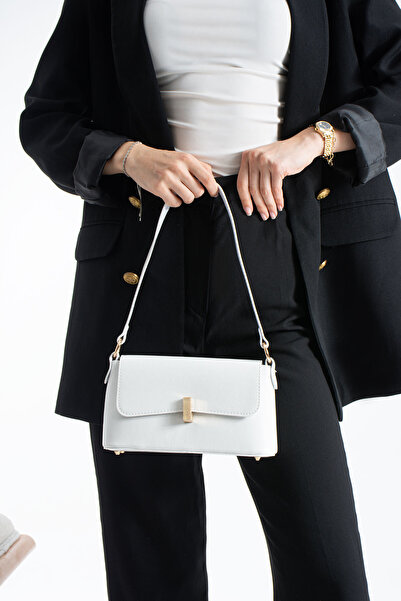 DEV 3 ADAM Γυναικεία τσάντα χειρός και ώμου από μπαγκέτα με λευκό κάλυμμα