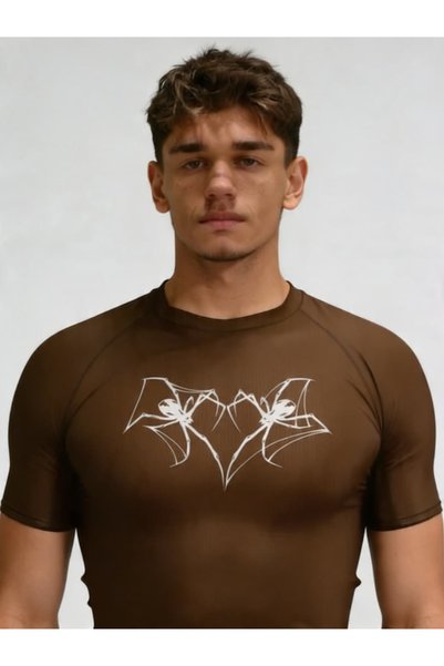 Yokedwear Heart Spider Compression Narrow / Slim Heart Collar T-Shirt Brown Unisex Youth