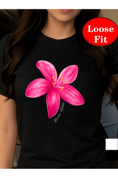 gencerco Μπλουζάκι Premium Oversize με στάμπα μεγάλου ροζ λουλουδιού