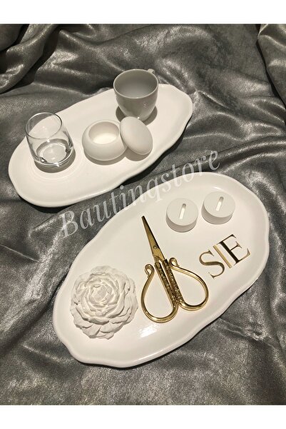 Bautinq Store Χειροποίητος δίσκος καφέ από σκυρόδεμα με γράμματα, δίσκος αρρα...