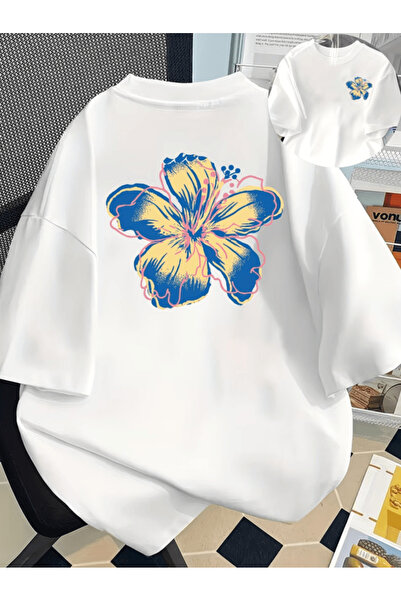 gencerco Μπλουζάκι Premium Oversize με στάμπα μπλε λουλουδιών